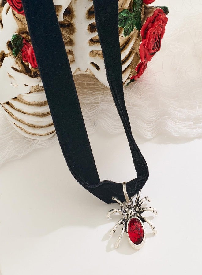 HolidayQbee Holloween Spider Choker Necklace for Women Men Dainty Sliver Gold Red Diamond Black Collar Necklace Minimalist Handmade for Holiday Gothic Jewlery Gifts - Image 4